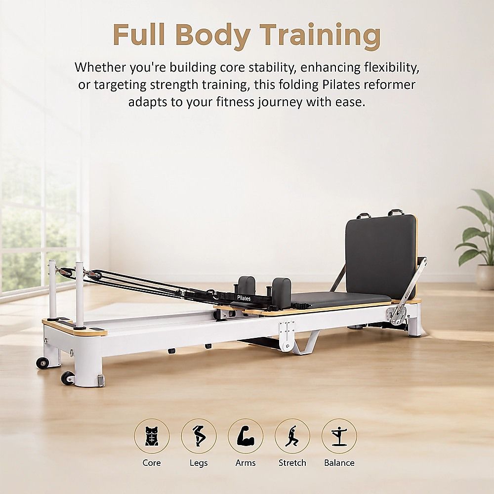 Folding Pilates Reformer Machine – Home Workout Bed for Full Body Fitness Training