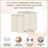 72 x White Masking Tape Rolls – 24mm x 50m Painters Adhesive Tape for Painting