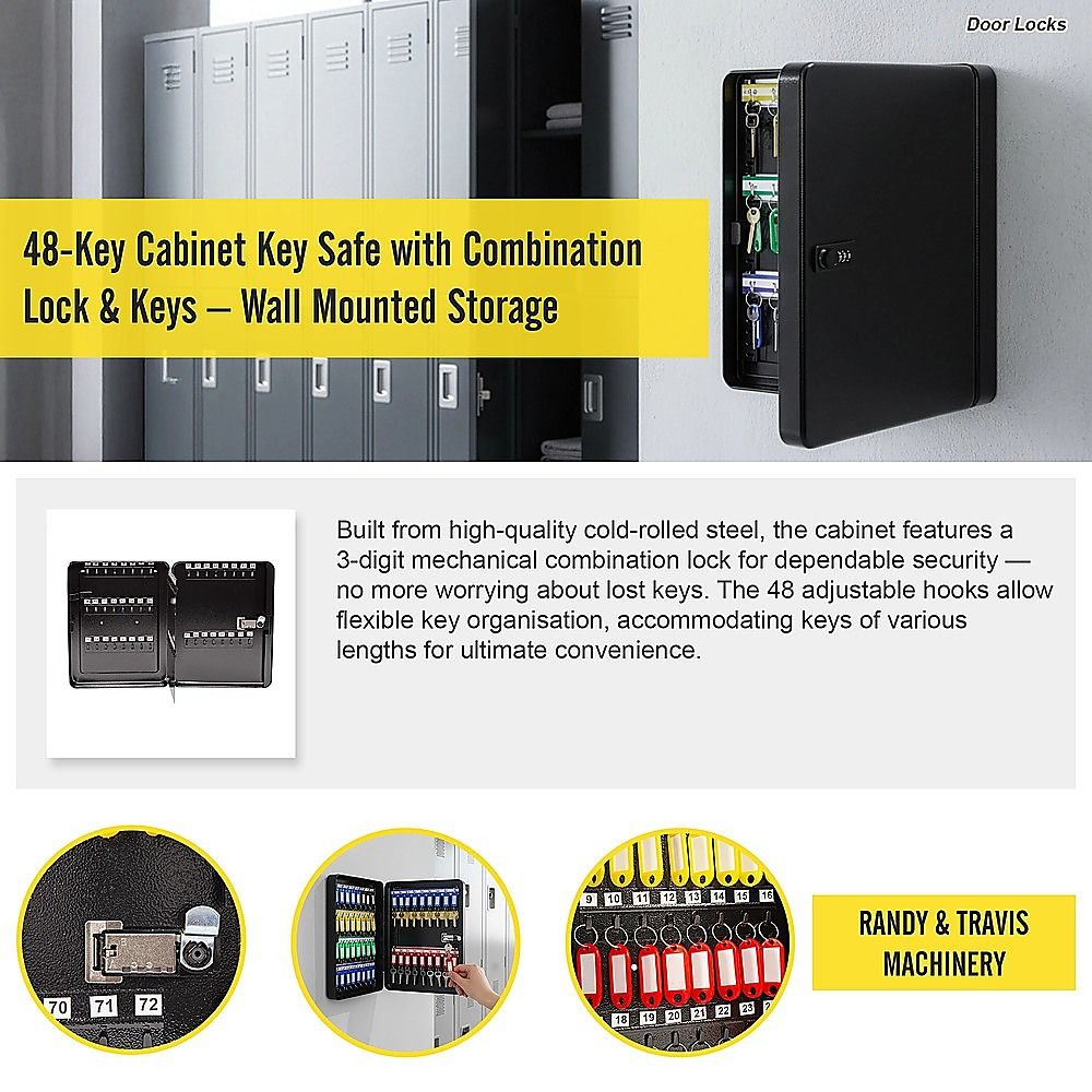 48-Key Cabinet Key Safe with Combination Lock & Keys – Wall Mounted Storage