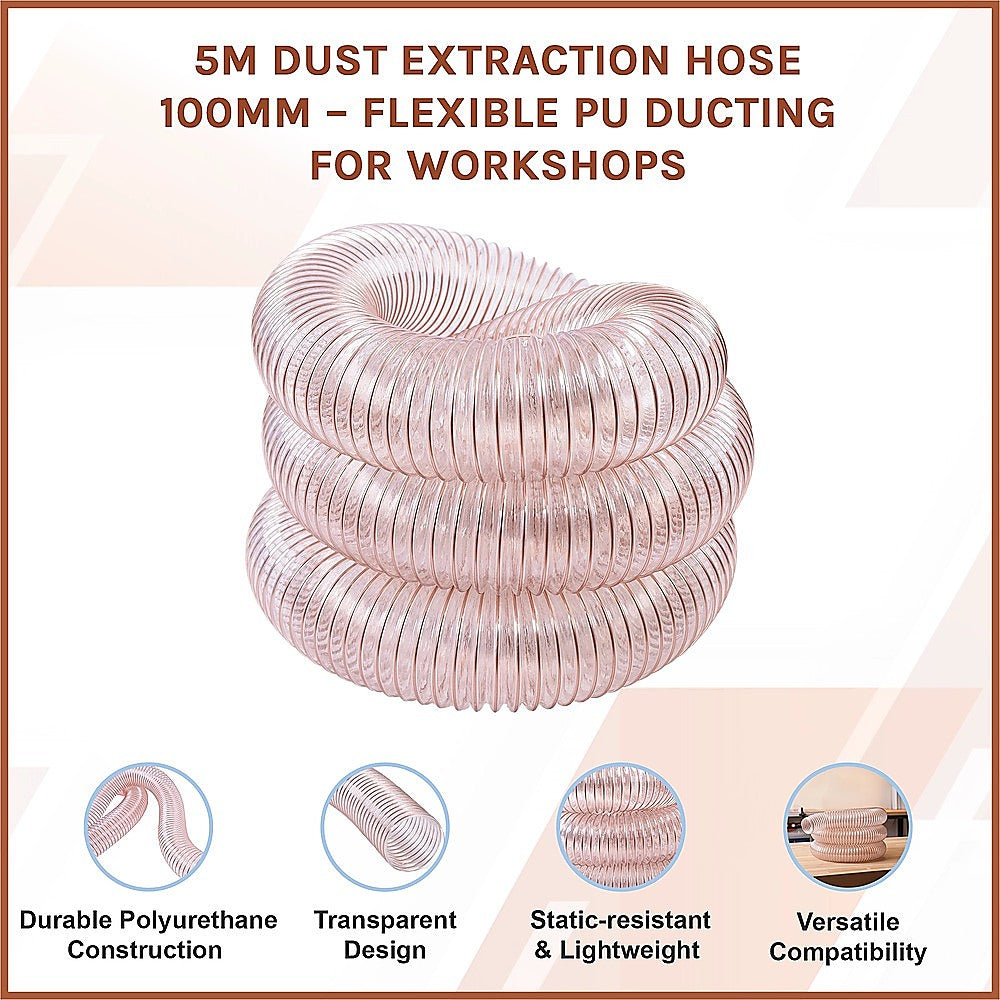 5m Dust Extraction Hose 100mm – Flexible PU Ducting for Workshops