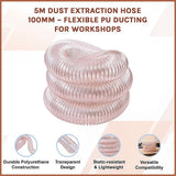 5m Dust Extraction Hose 100mm – Flexible PU Ducting for Workshops