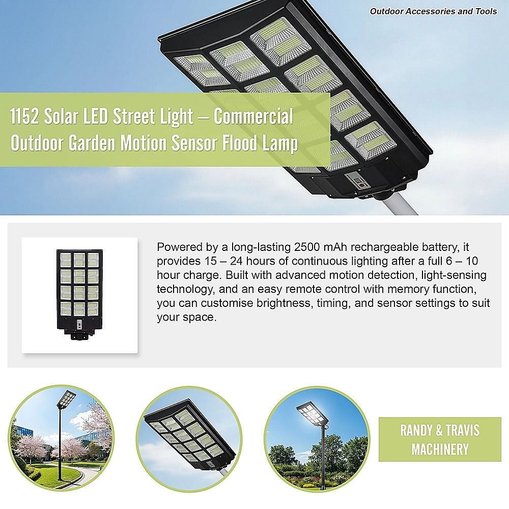 1152 Solar LED Street Light – Commercial Outdoor Garden Motion Sensor Flood Lamp