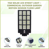 1152 Solar LED Street Light – Commercial Outdoor Garden Motion Sensor Flood Lamp - Close-Up Angle