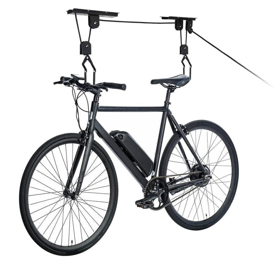 Heavy Duty Bike Hoist Pulley Lift – Garage Ceiling Bicycle Storage Rack w/ Lock