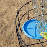 Disc Golf Basket 24 Chain Portable Target with 6 Discs Set - Low Angle
