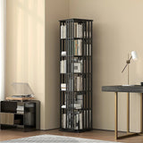360 Rotating Bookshelf Bamboo Storage Display Rack Shelving in Black - Front View