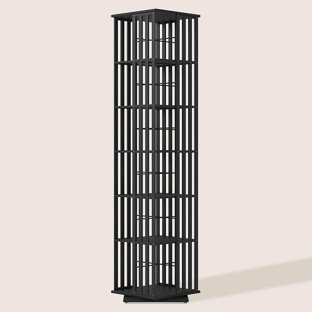 360 Rotating Bookshelf Bamboo Storage Display Rack Shelving in Black