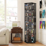 360 Rotating Bookshelf Bamboo Storage Display Rack Shelving in Black - 45-Degree Angle