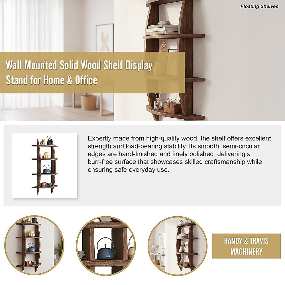 Wall Mounted Solid Wood Shelf Display Stand for Home & Office