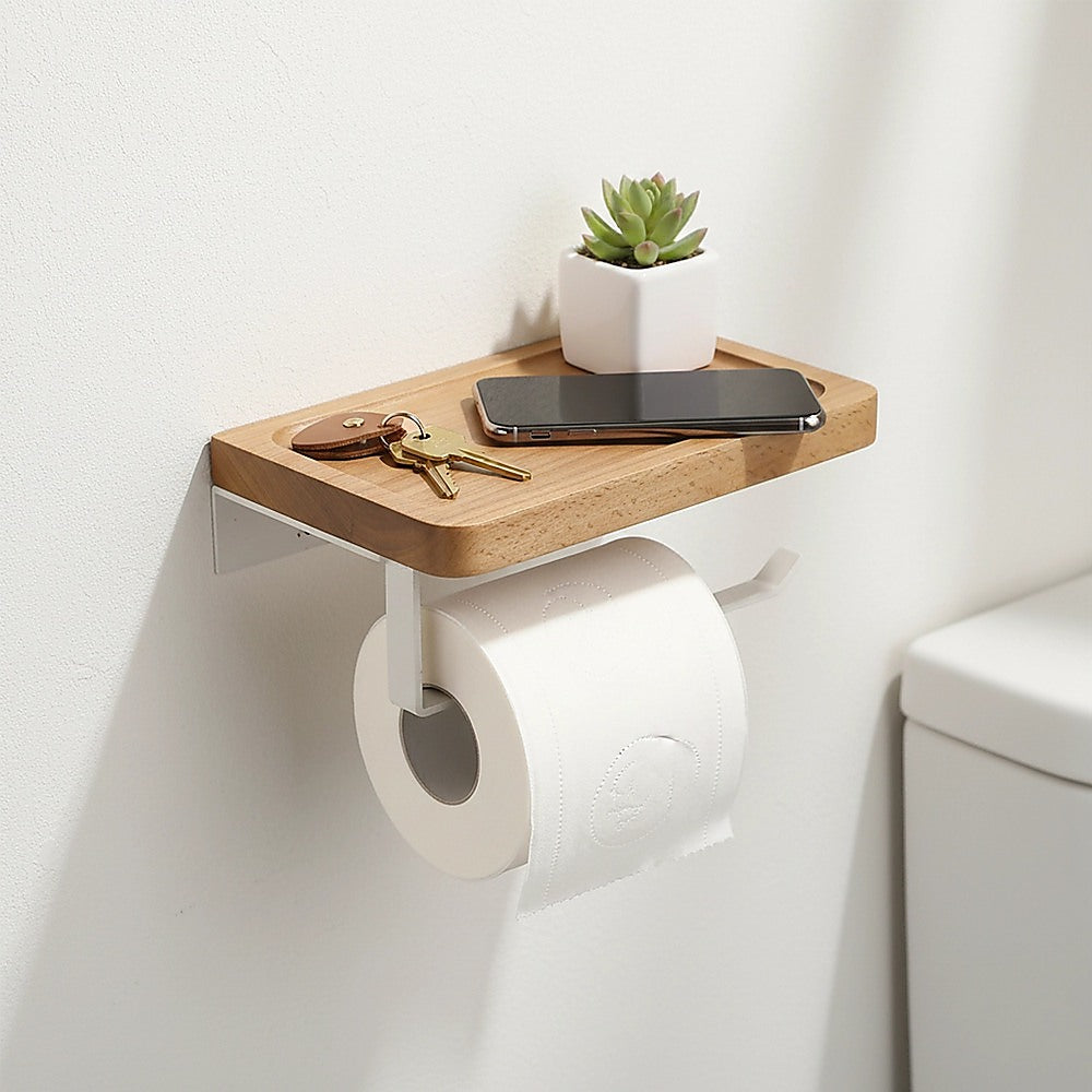 Toilet Paper Holder with Shelf Wall Mounted Bathroom Storage