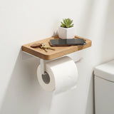 Toilet Paper Holder with Shelf Wall Mounted Bathroom Storage - Close-Up Angle