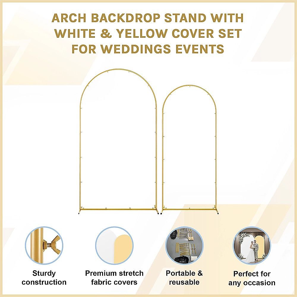 Arch Backdrop Stand with White & Yellow Cover Set for Weddings Events