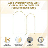 Arch Backdrop Stand with White & Yellow Cover Set for Weddings Events - Close-Up Angle