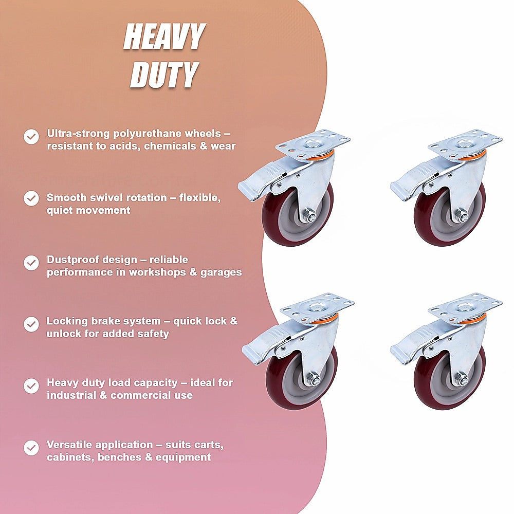 4 Pack 5 Inch Heavy Duty Locking Caster Wheels Swivel Plate Castors