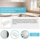 3D Brick Wall Tile Stickers 60x30cm – 50 Pack Peel & Stick Wallpaper - Rear View