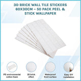 3D Brick Wall Tile Stickers 60x30cm – 50 Pack Peel & Stick Wallpaper - Close-Up Angle