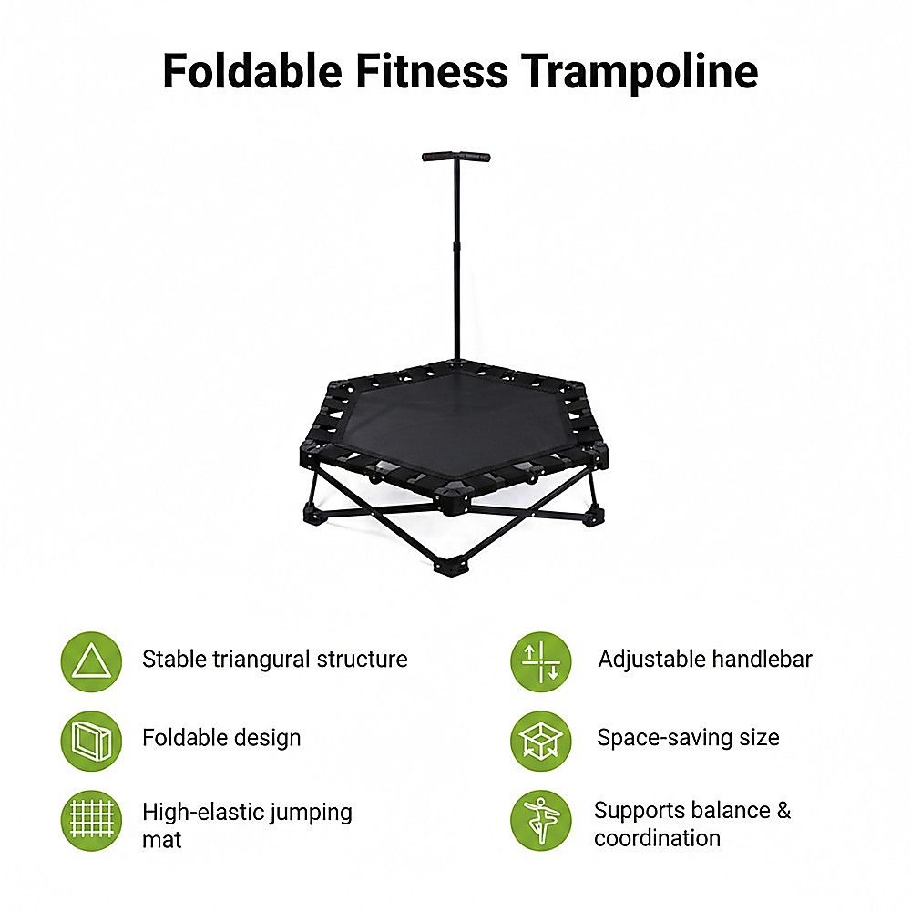Foldable Fitness Trampoline with Handle Compact Folding Rebounder