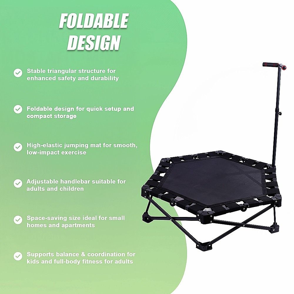 Foldable Fitness Trampoline with Handle Compact Folding Rebounder