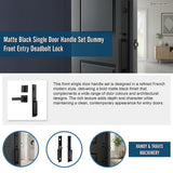 Matte Black Single Door Handle Set Dummy Front Entry Deadbolt Lock - Extra Image