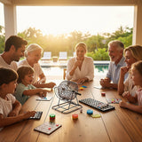 Bingo Game Set with Cards Balls and Cage for Family Party Fun - Front View