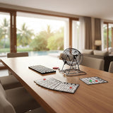 Bingo Game Set with Cards Balls and Cage for Family Party Fun - Rear View