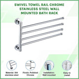 Swivel Towel Rail Chrome Stainless Steel Wall Mounted Bath Rack - Side View