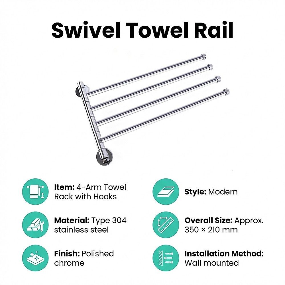 Swivel Towel Rail Chrome Stainless Steel Wall Mounted Bath Rack