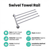 Swivel Towel Rail Chrome Stainless Steel Wall Mounted Bath Rack - Extra Image