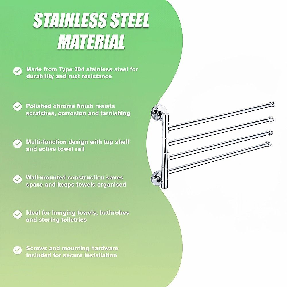 Swivel Towel Rail Chrome Stainless Steel Wall Mounted Bath Rack