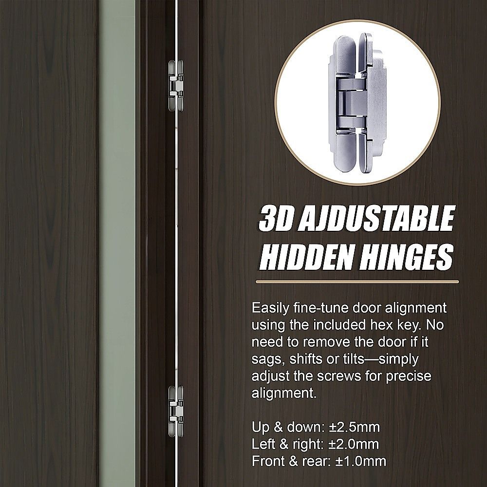 Hidden Door Hinges 180° Heavy Duty 3D Adjustable Silver 40kg