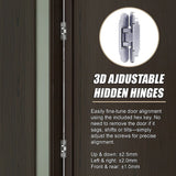 Hidden Door Hinges 180° Heavy Duty 3D Adjustable Silver 40kg - Rear View
