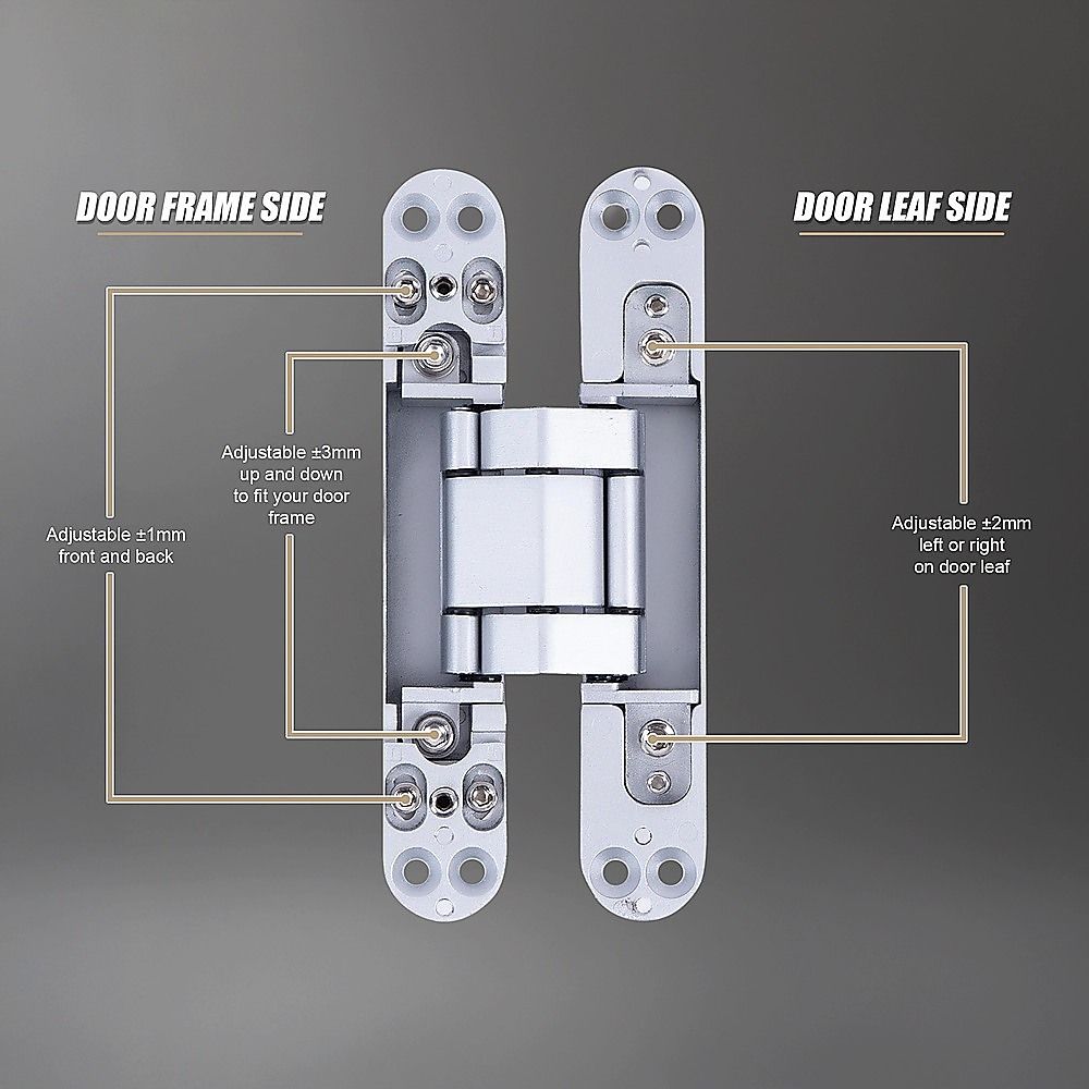 Hidden Door Hinges 180° Heavy Duty 3D Adjustable Silver 40kg