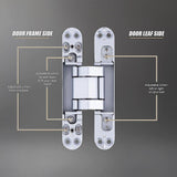 Hidden Door Hinges 180° Heavy Duty 3D Adjustable Silver 40kg - Close-Up Angle