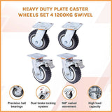 Heavy Duty Plate Caster Wheels Set 4 1200kg Swivel - Close-Up Angle