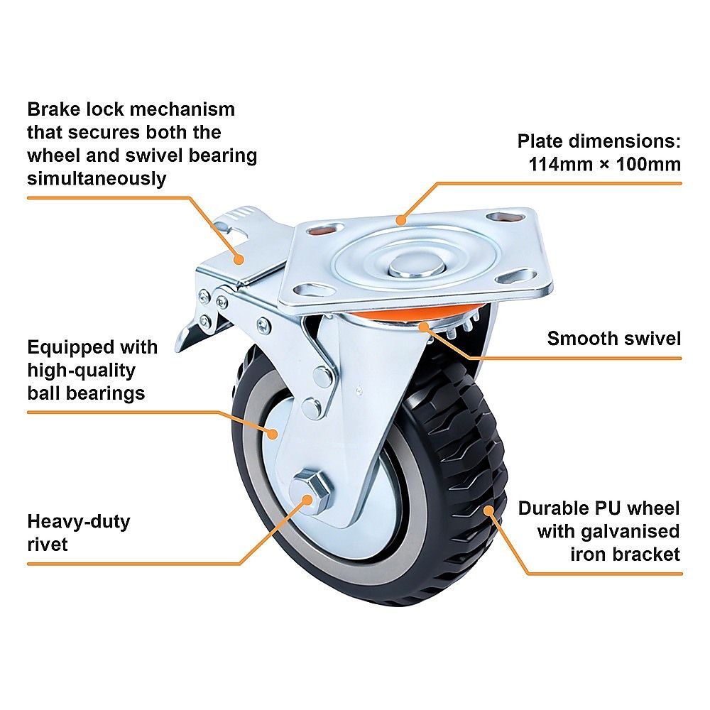 Heavy Duty Plate Caster Wheels Set 4 1200kg Swivel