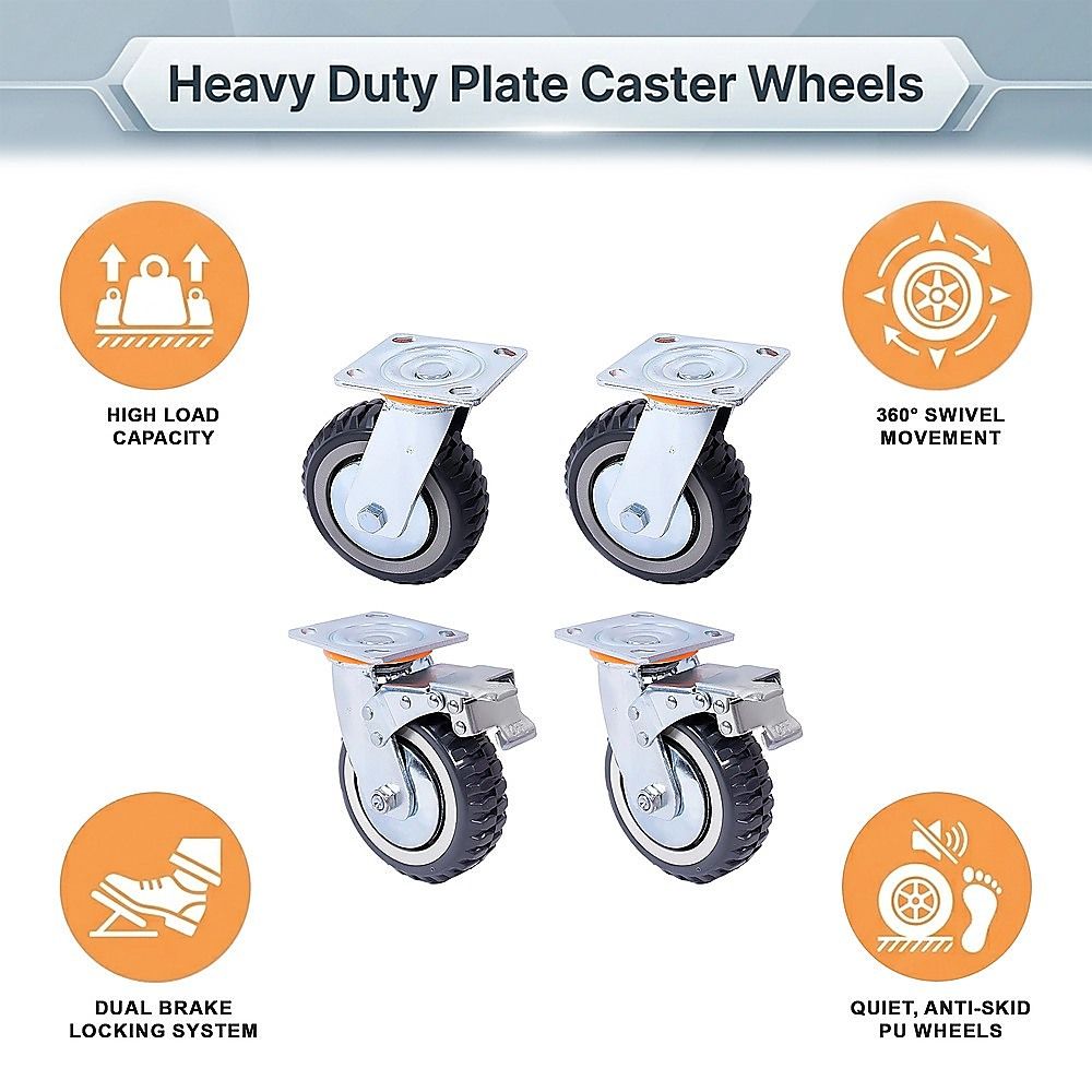 Heavy Duty Plate Caster Wheels Set 4 1200kg Swivel