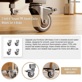 2 Inch U-Shaped TPE Swivel Castor Wheels Set 4 Brake - Rear View