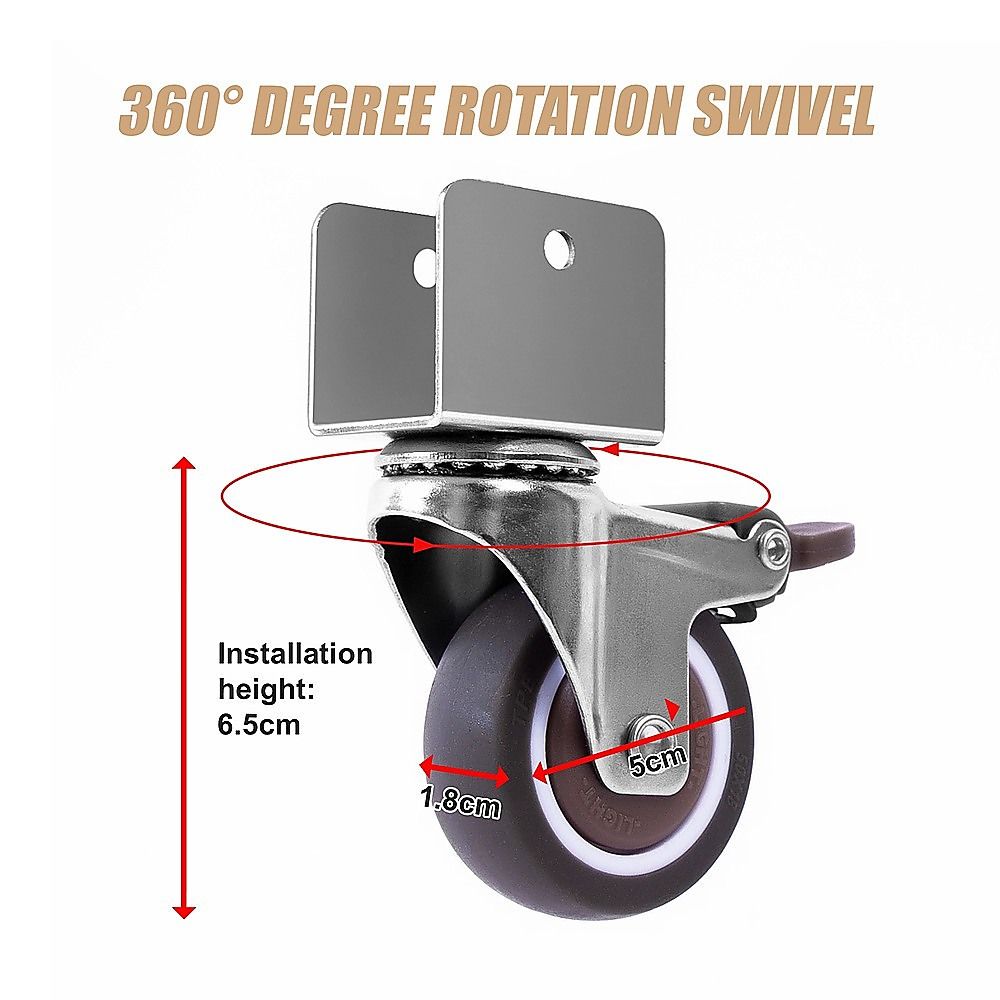 2 Inch U-Shaped TPE Swivel Castor Wheels Set 4 Brake