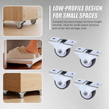 Mini Fixed Caster Wheels Rubber Low Profile Set 4 - Rear View