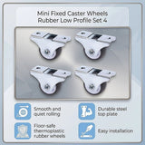 Mini Fixed Caster Wheels Rubber Low Profile Set 4 - Close-Up Angle