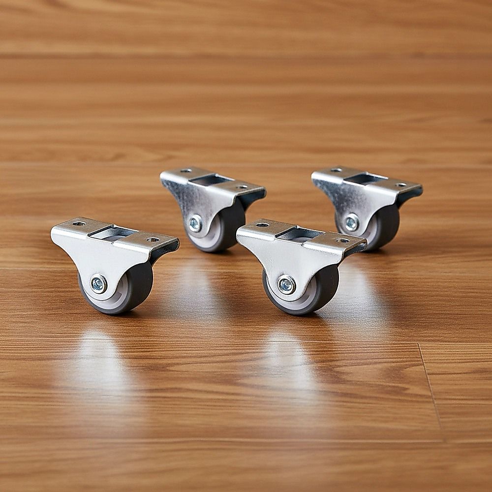 Mini Fixed Caster Wheels Rubber Low Profile Set 4