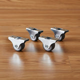 Mini Fixed Caster Wheels Rubber Low Profile Set 4