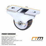 Mini Fixed Caster Wheels Rubber Low Profile Set 4 - Extra Image