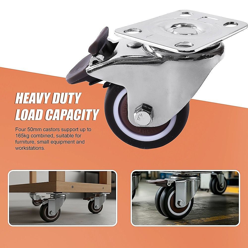50mm Swivel Caster Wheels Set 4 with Brakes Twin