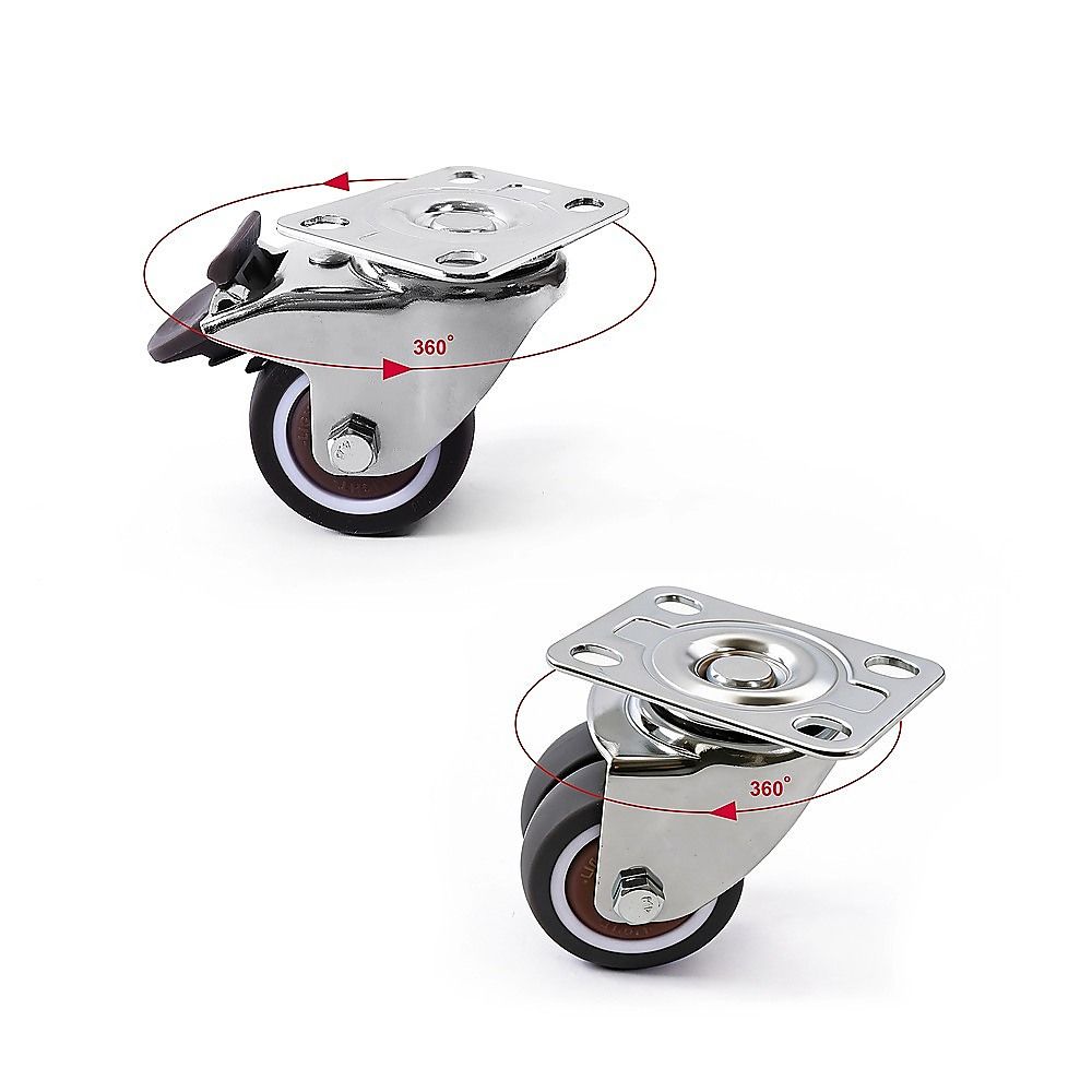 50mm Swivel Caster Wheels Set 4 with Brakes Twin