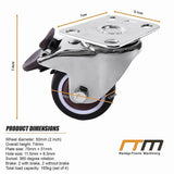 50mm Swivel Caster Wheels Set 4 with Brakes Twin