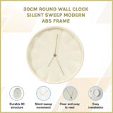 30cm Round Wall Clock Silent Sweep Modern ABS Frame - Rear View