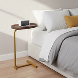 Modern Oval Side Table Gold Base Sofa End Table - Side View