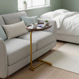 Modern Oval Side Table Gold Base Sofa End Table - Top-Down View