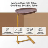 Modern Oval Side Table Gold Base Sofa End Table - Close-Up Angle